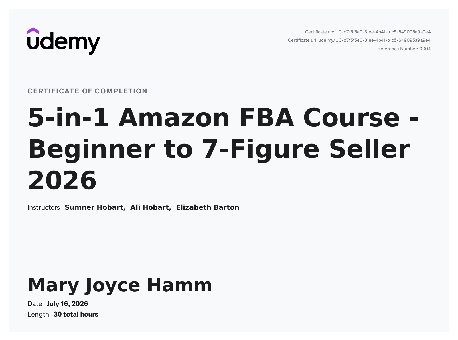 5-in-1 Amazon FBA Course 2026 Certificate